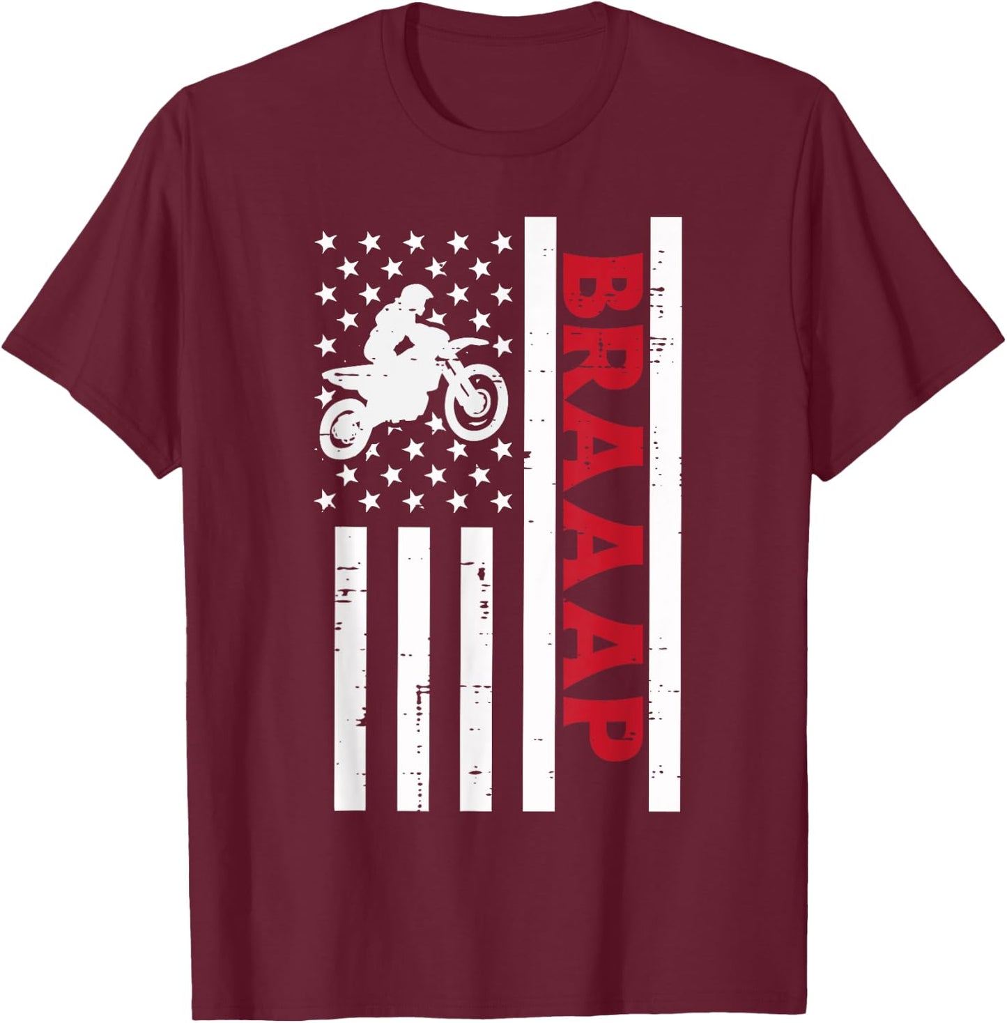 Braaap Dirt Bike US Flag Vintage Motorcycle Patriotic Biker Kids Men T-Shirt - T-Shirt | Maroon