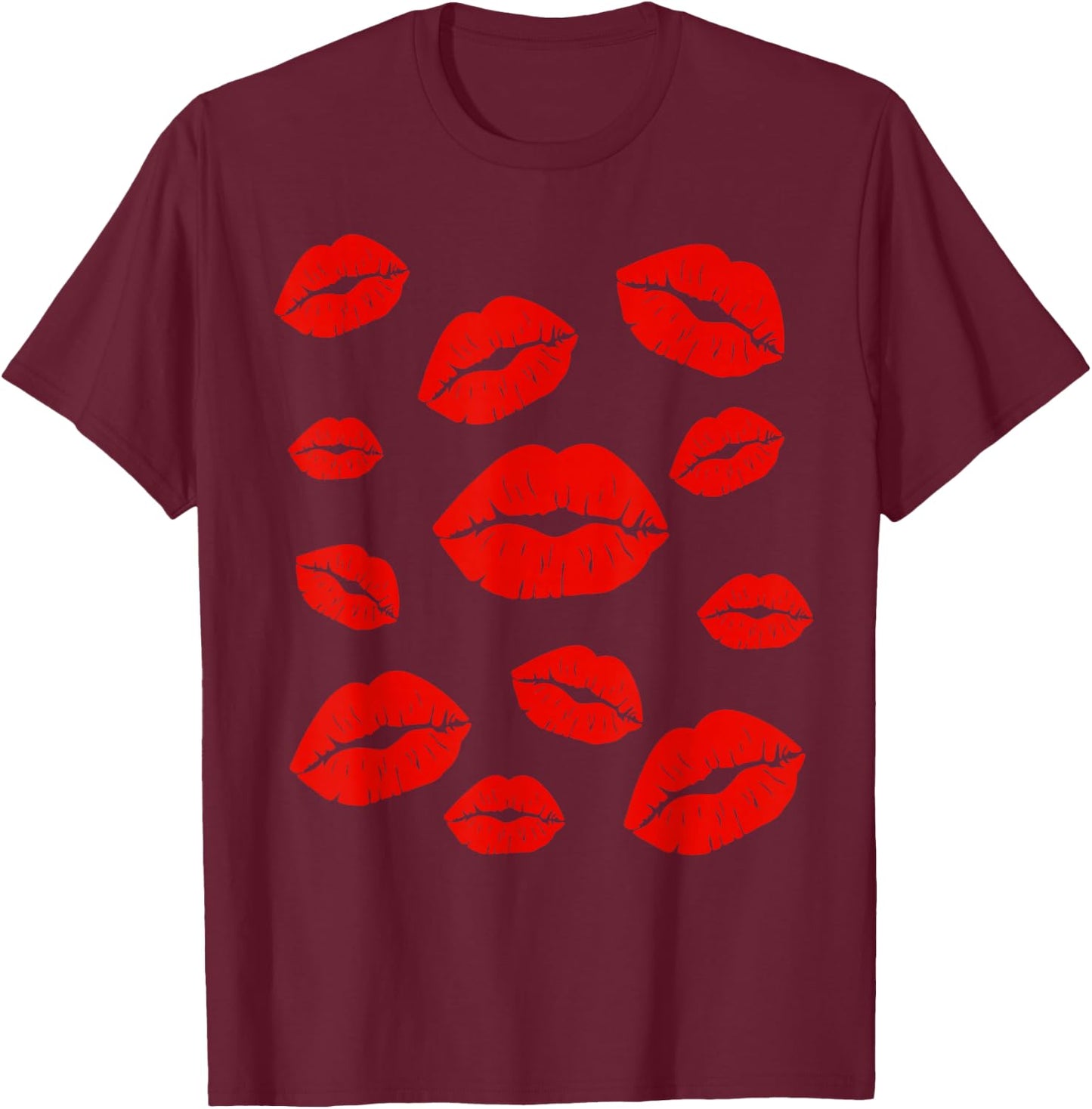 Kiss Lips All Over Kissy Lipstick T-Shirt - T-Shirt | Maroon
