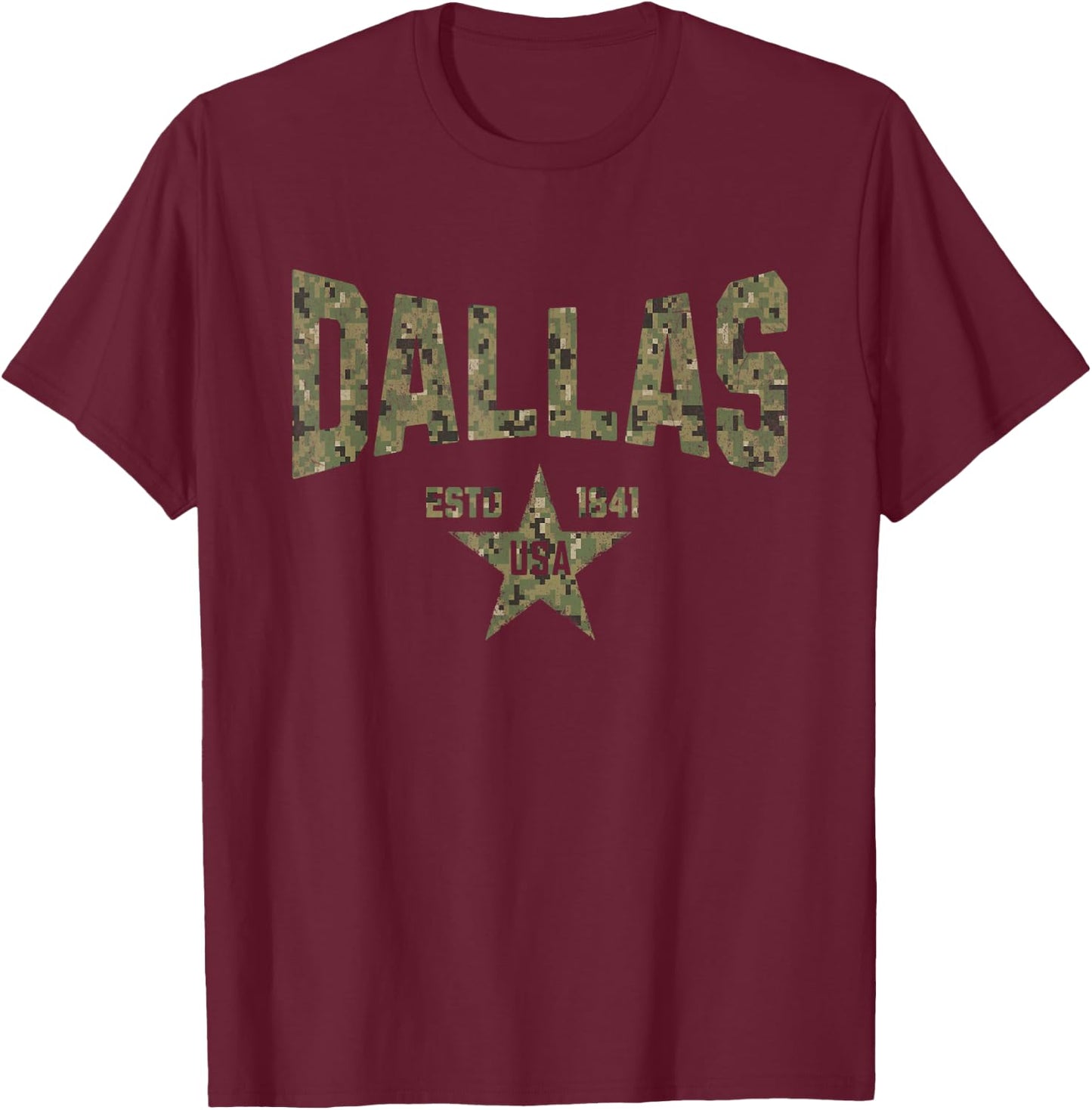 Camo Souvenir USA Star Dallas Texas T-Shirt - T-Shirt | Maroon