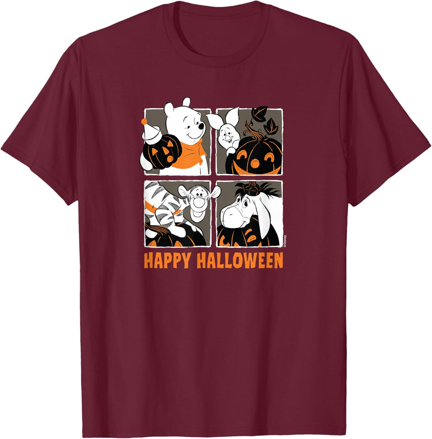 Winnie the Pooh - Happy Halloween Grid T-Shirt - T-Shirt | Maroon