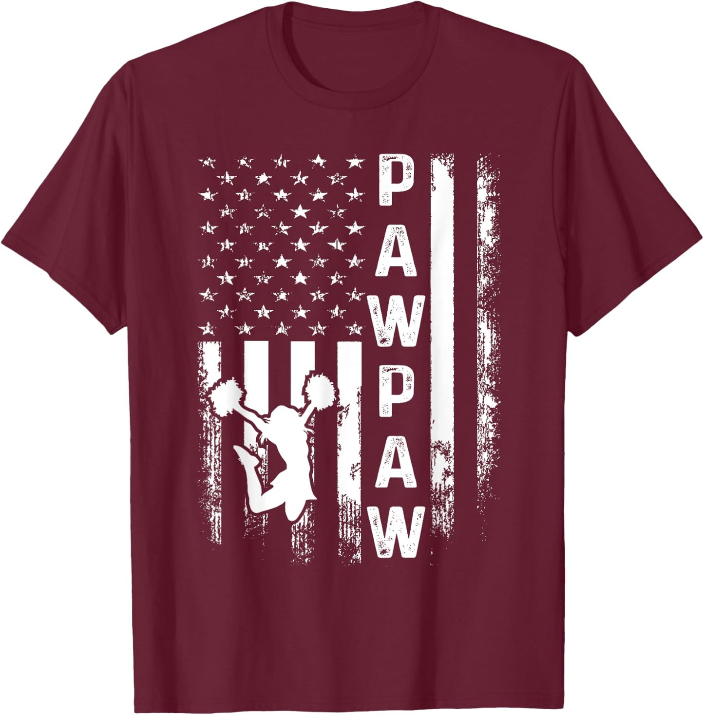 Cheer Pawpaw American Flag Cheerleading Cheerleader T-Shirt - T-Shirt | Maroon