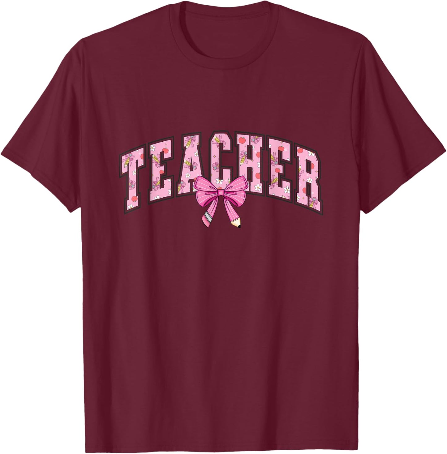 Coquette Bow Back To School First Day Teacher T-Shirt - T-Shirt | Maroon