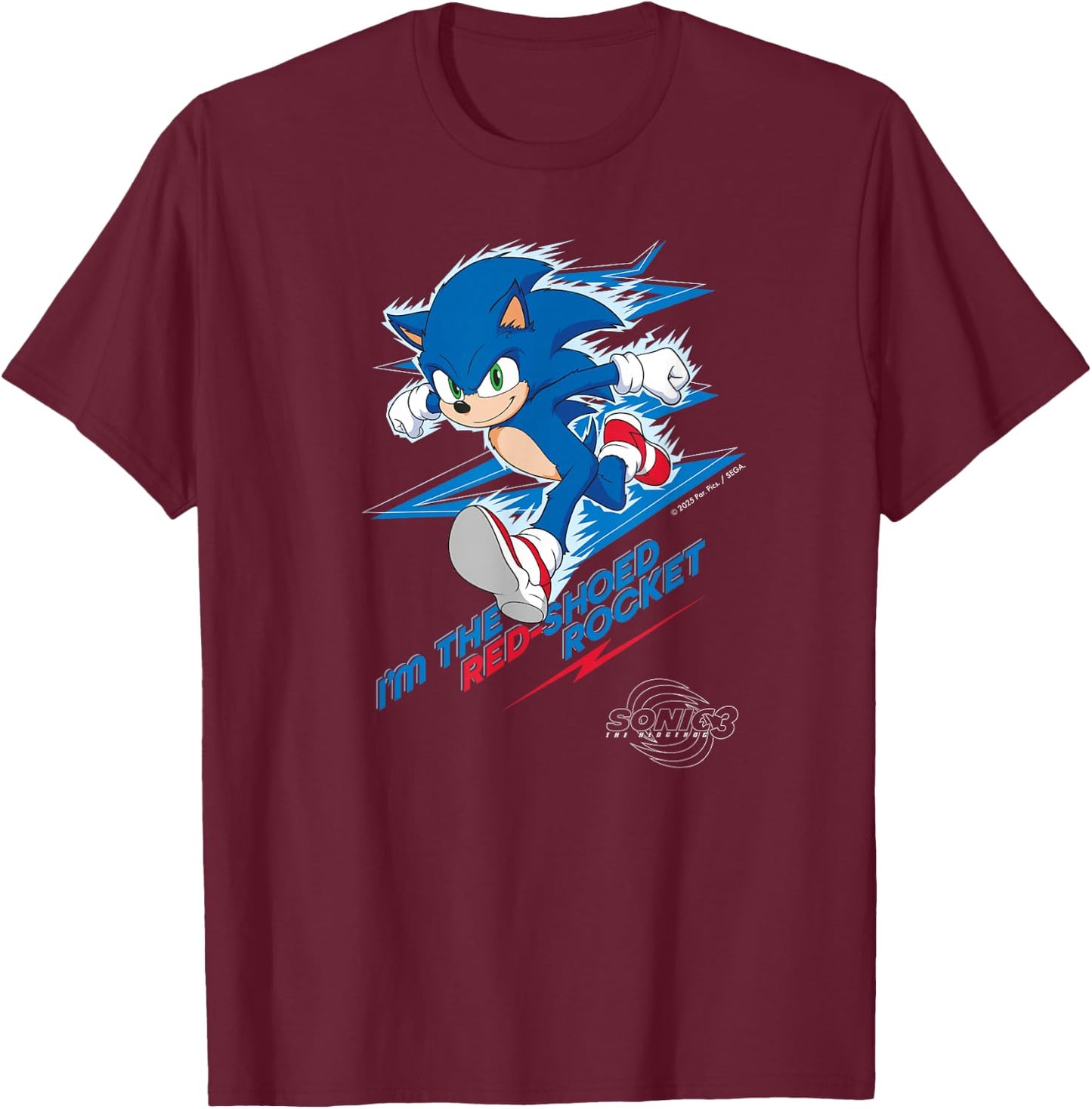 Sonic The Hedgehog 3 - Sonic I'm The Red-Shoed Rocket T-Shirt - T-Shirt | Maroon