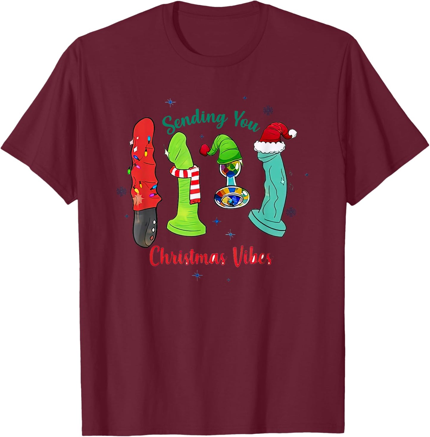 Sending You Gift Christmas Vibes T-Shirt - T-Shirt | Maroon