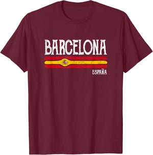 Vintage Barcelona Spain Souvenir Espana Gift T-Shirt - T-Shirt | Maroon