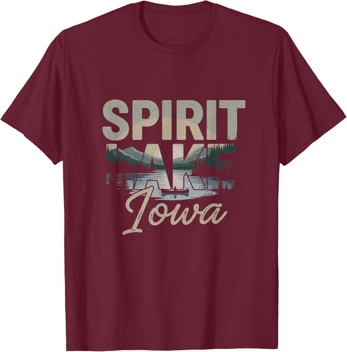 Retro Spirit Lake Iowa Drawing Art Design T-Shirt - T-Shirt | Maroon