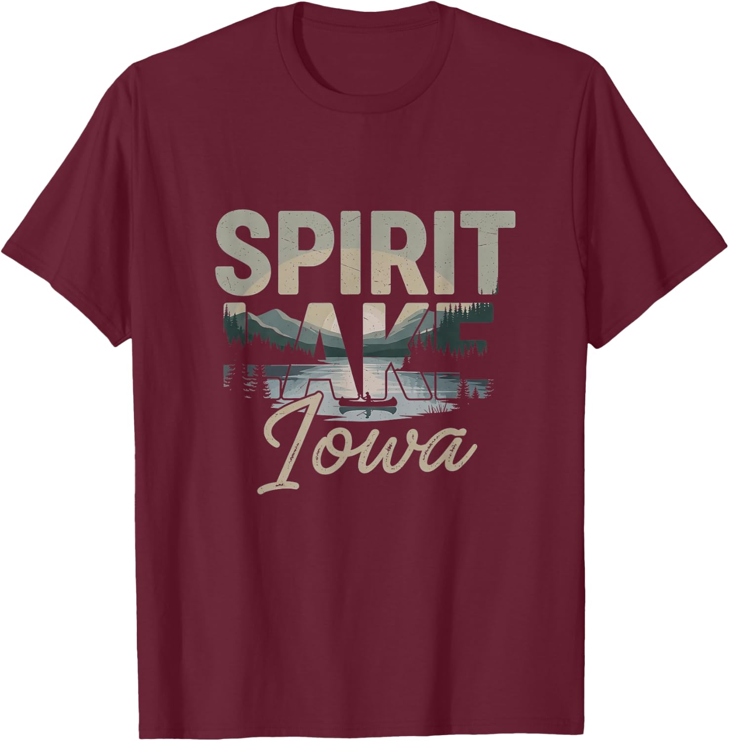Retro Spirit Lake Iowa Drawing Art Design T-Shirt - T-Shirt | Maroon