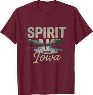 Retro Spirit Lake Iowa Drawing Art Design T-Shirt - T-Shirt | Maroon