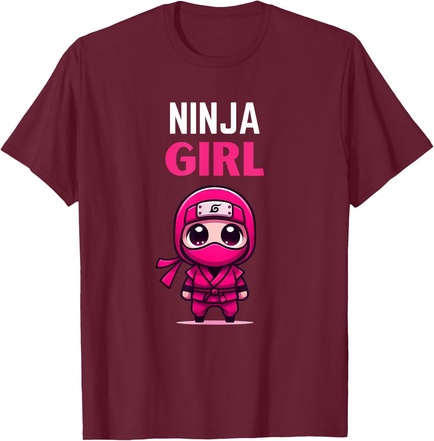 Birthday Ninja Girl Cute Kids Ninja T-Shirt - T-Shirt | Maroon