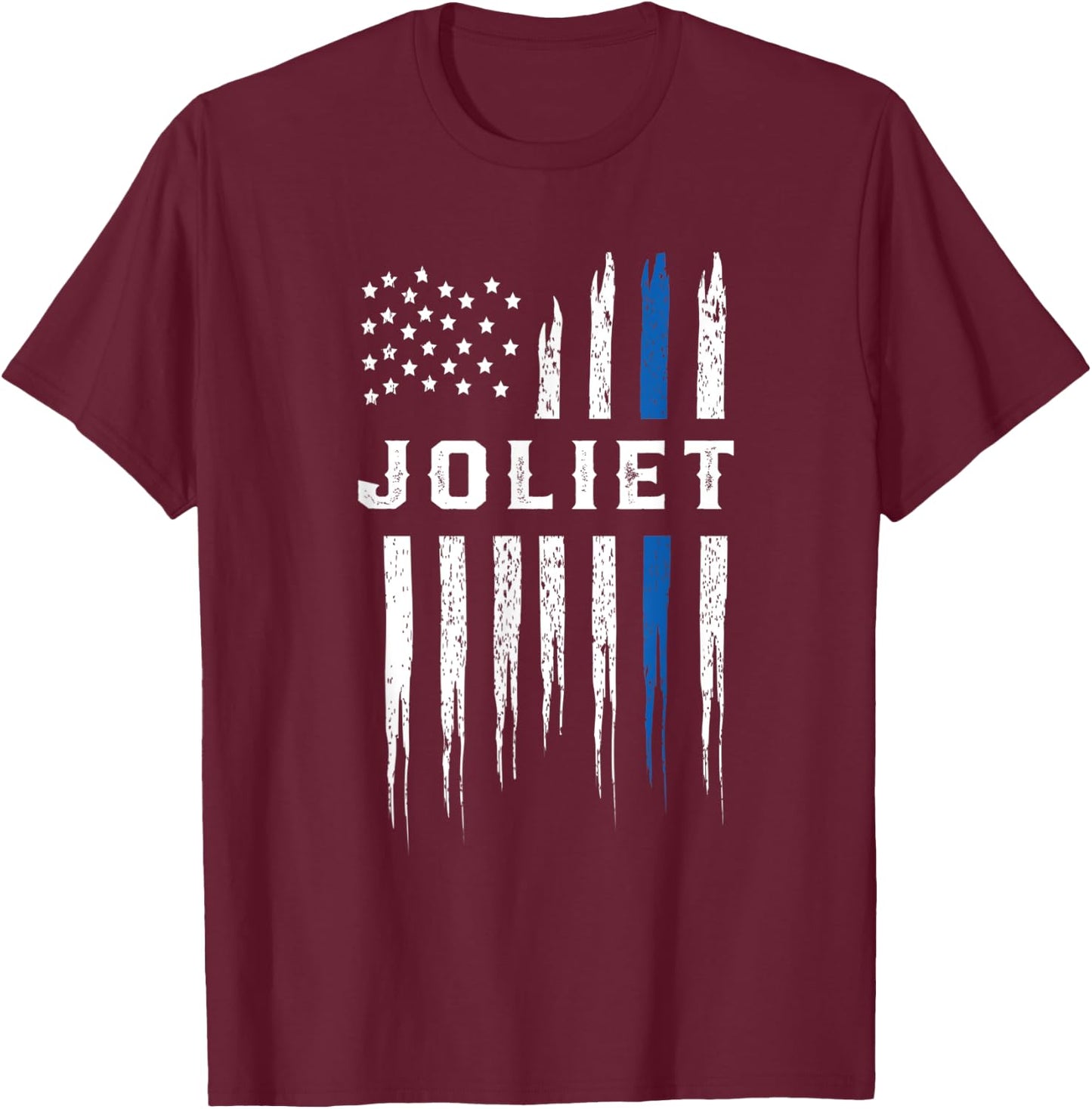 Thin Blue Line Heart Joliet Police Officer Illinois Cops T-Shirt - T-Shirt | Maroon