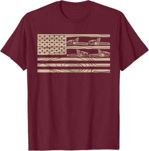 Lumberjack Logger Lumber USA Flag Chainsaw T-Shirt - T-Shirt | Maroon