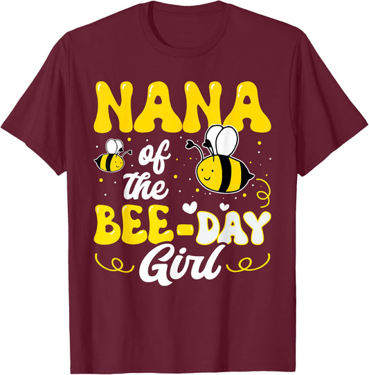 Nana of The Bee Day Girl Bee Birthday Party Theme Groovy T-Shirt - T-Shirt | Maroon