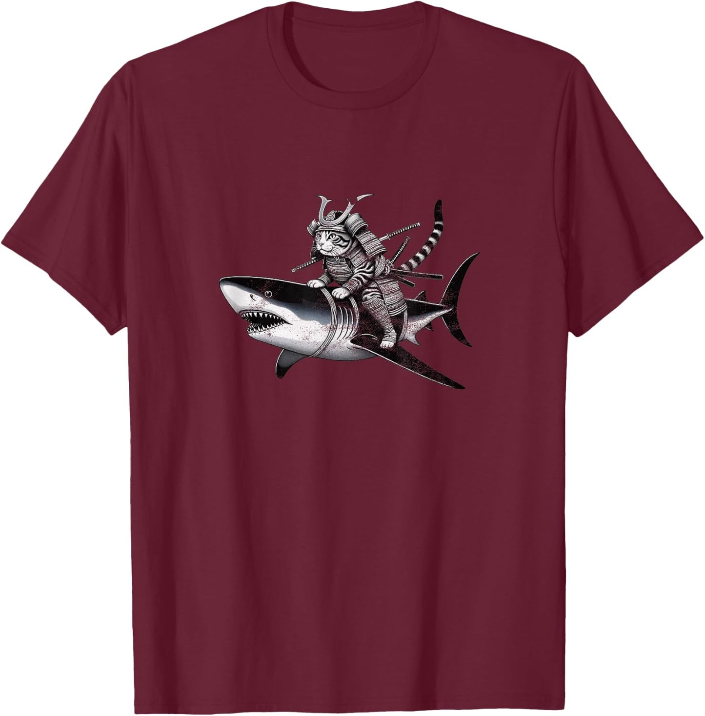 Retro Ninja Japanese Cat Shark T-Shirt - T-Shirt | Maroon