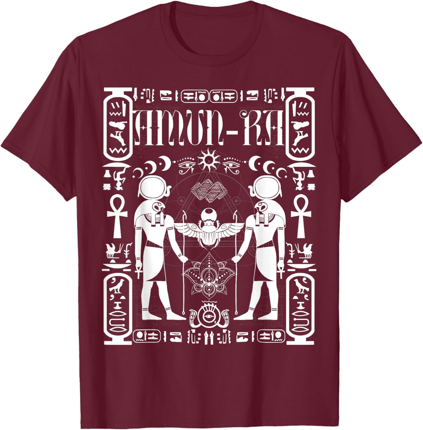 Sacred Geometry Science Egyptian God Amen Amun Ra Ankh T-Shirt - T-Shirt | Maroon