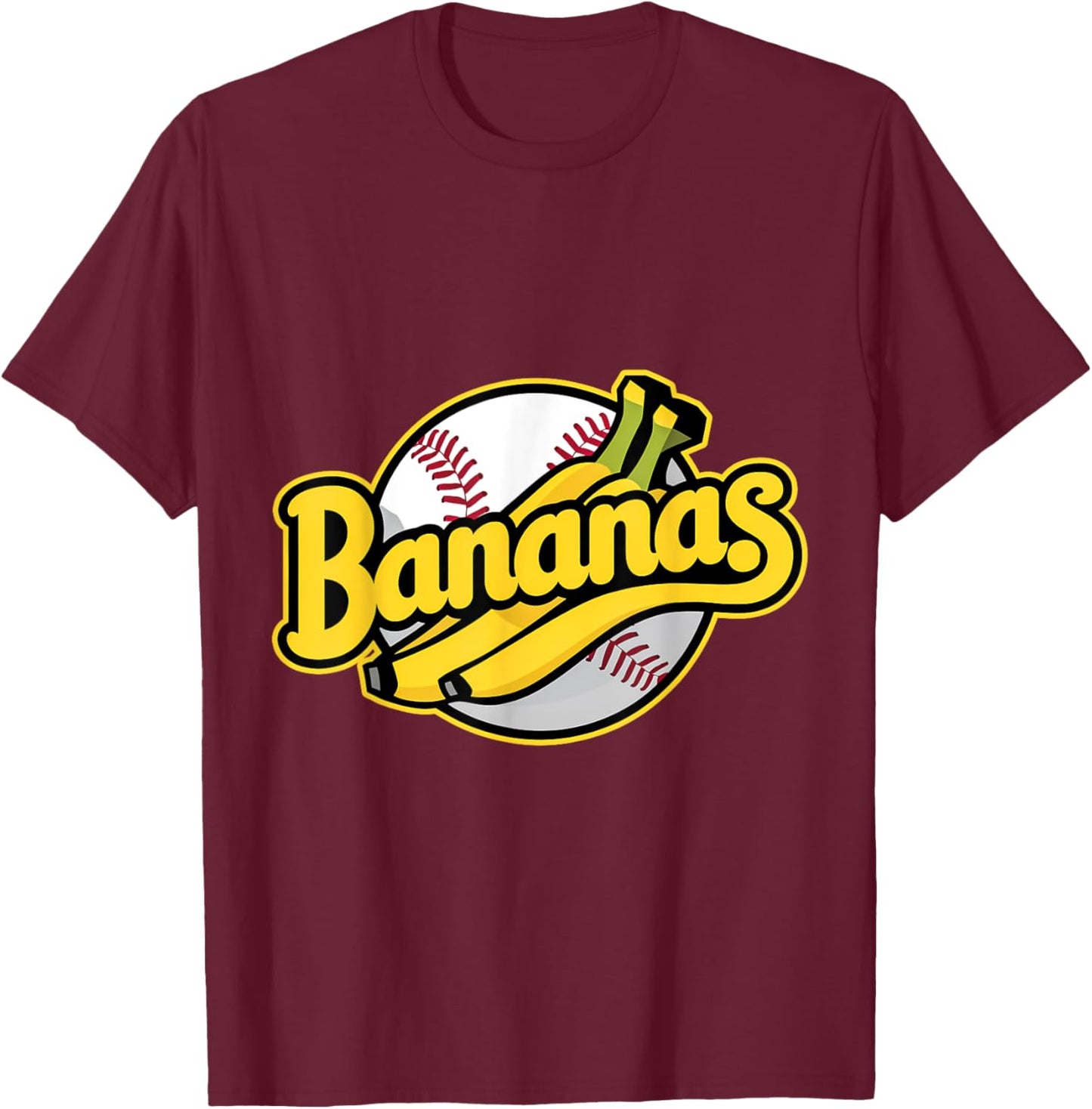 Funny Bananas Baseball Vintage Graphic T-Shirt - T-Shirt | Maroon