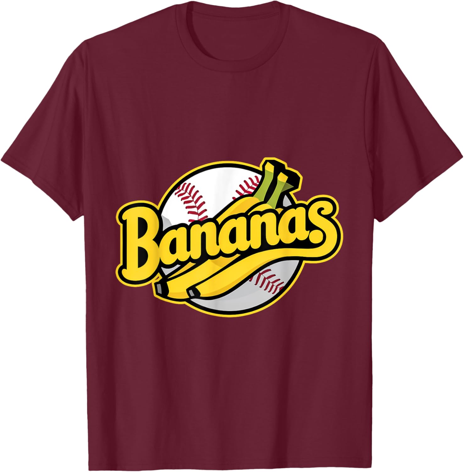 Funny Bananas Baseball Vintage Graphic T-Shirt - T-Shirt | Maroon