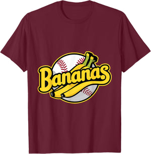 Funny Bananas Baseball Vintage Graphic T-Shirt - T-Shirt | Maroon