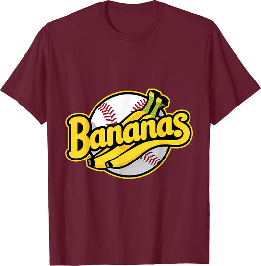 Funny Bananas Baseball Vintage Graphic T-Shirt - T-Shirt | Maroon