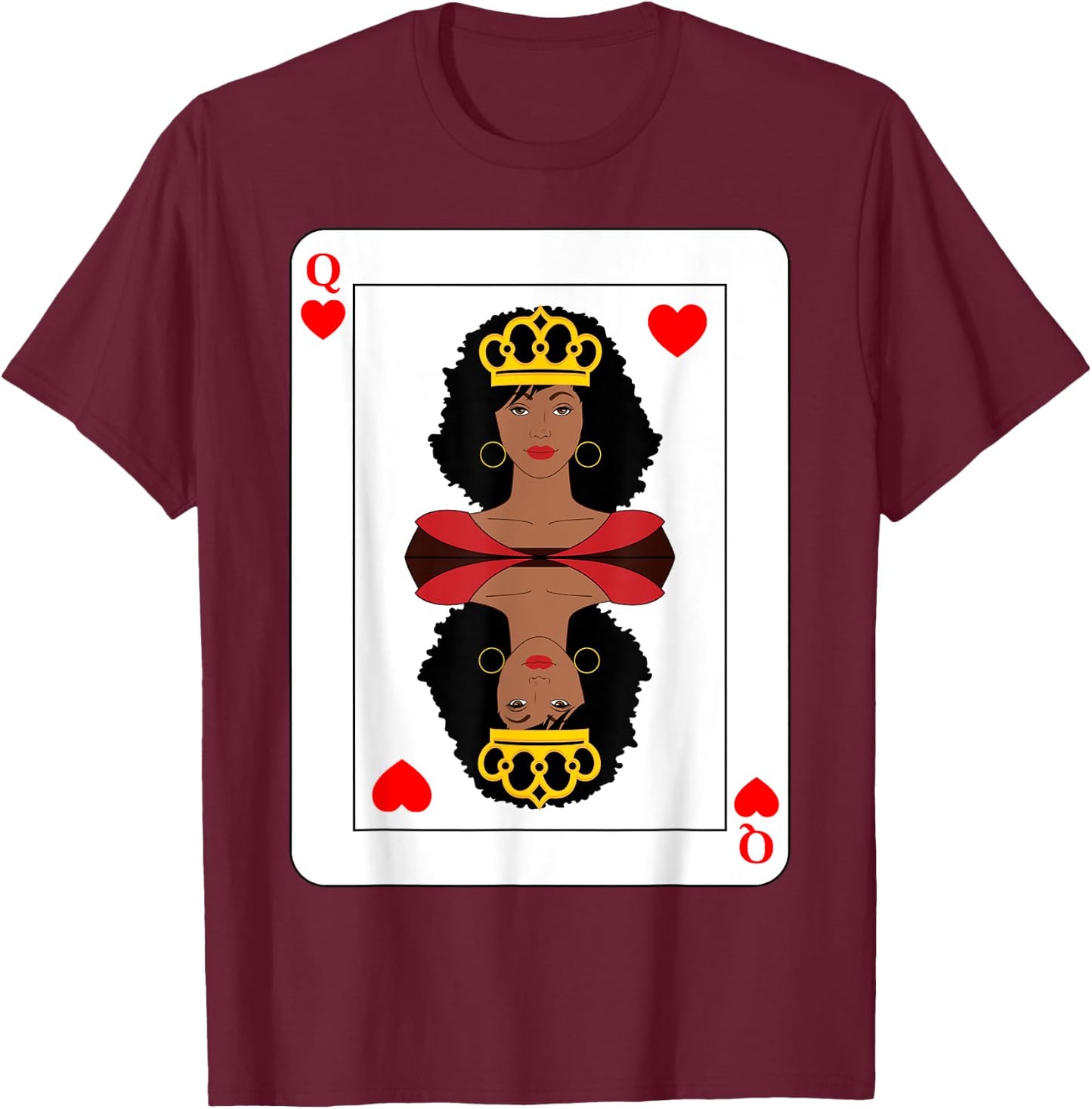 Black Queen of Hearts African American Woman on Playing Card T-Shirt - T-Shirt | Maroon