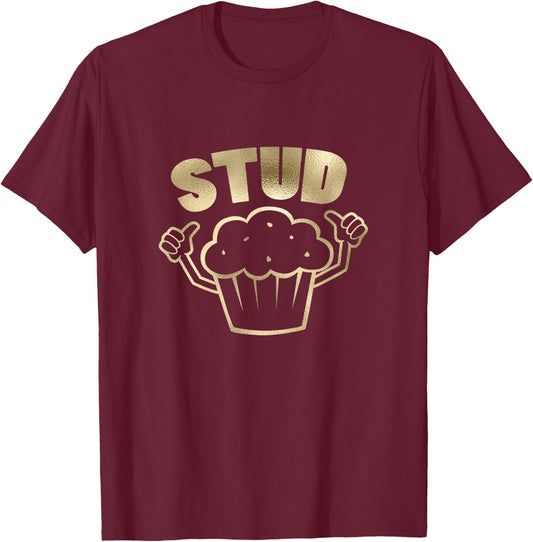 Retro Stud Muffin Thumbs Up Cartoon Graphic Costume Glam T-Shirt - T-Shirt | Maroon