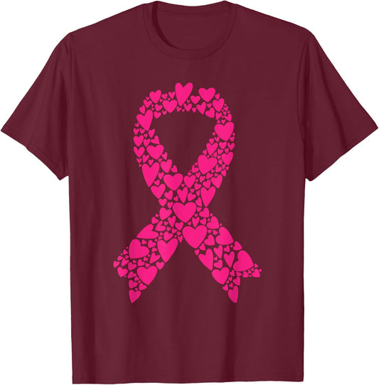 Cute Pink Ribbon Breast Cancer Awareness Women Men Kids T-Shirt - T-Shirt | Maroon
