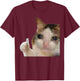 Thumbs Up Crying Cat Meme T-Shirt - T-Shirt | Maroon