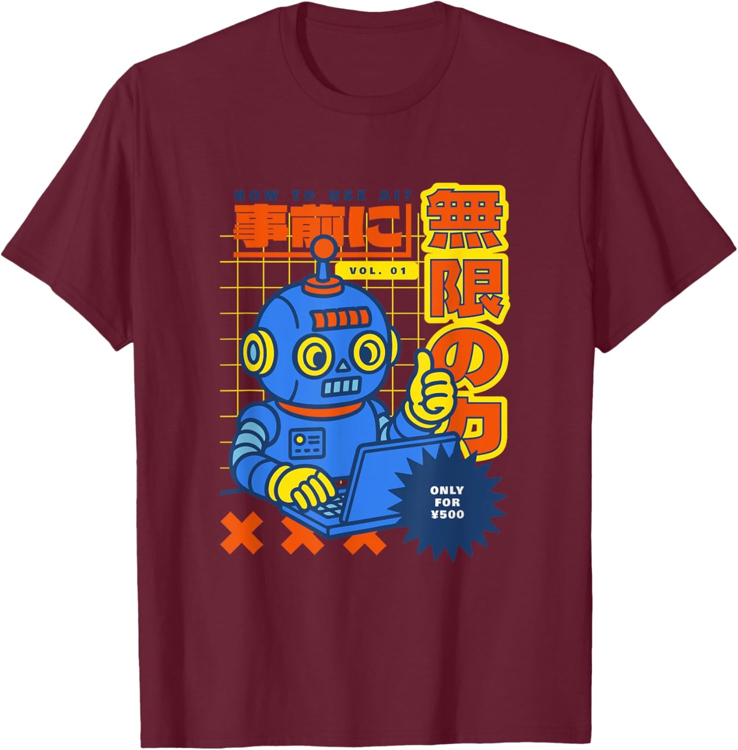 How to Use AI? Retro Robot Design Japan Tech Style T-Shirt - T-Shirt | Maroon