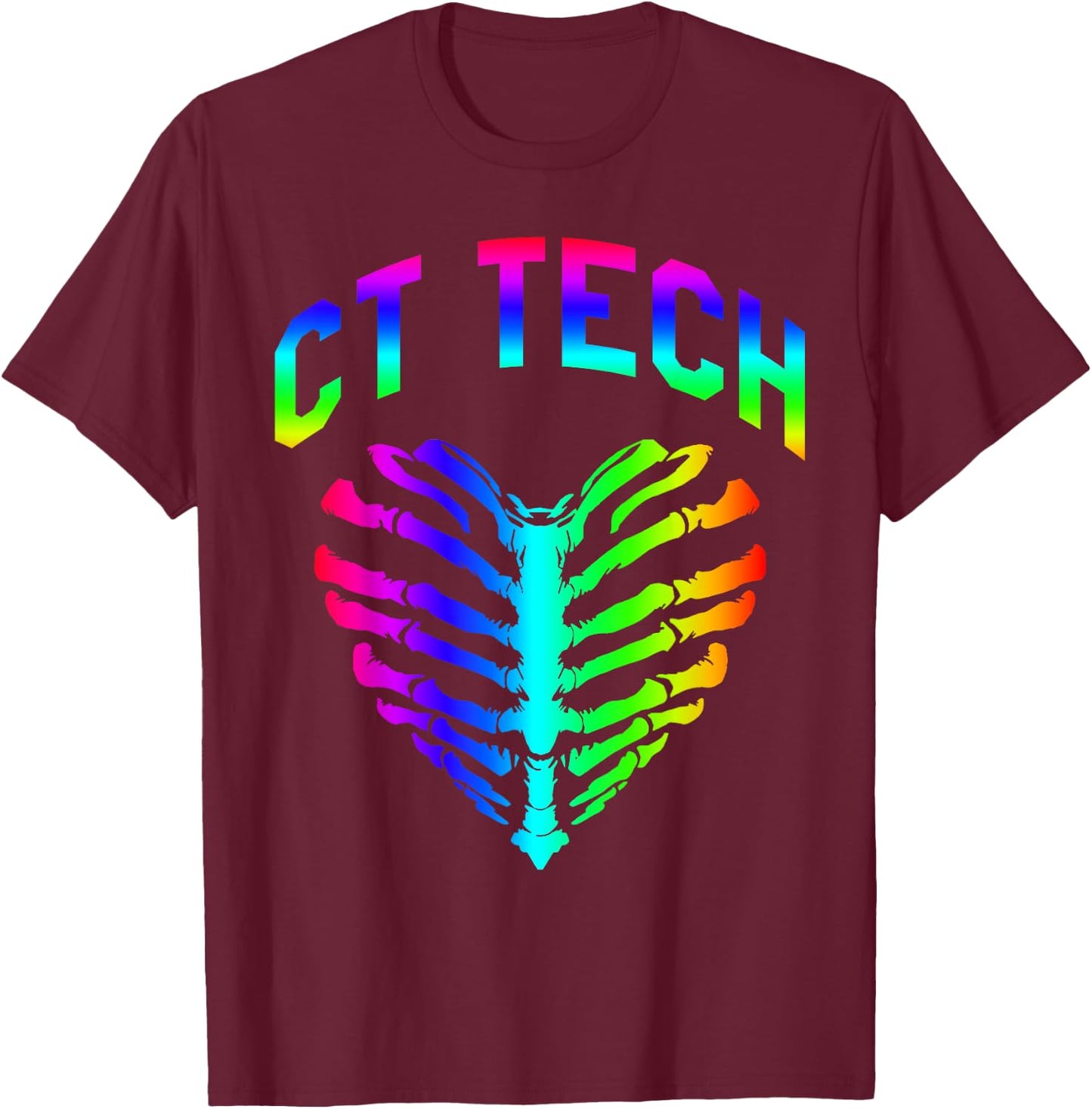 Radiology CT Tech Skeleton Ribcage Heart Halloween Design T-Shirt - T-Shirt | Maroon