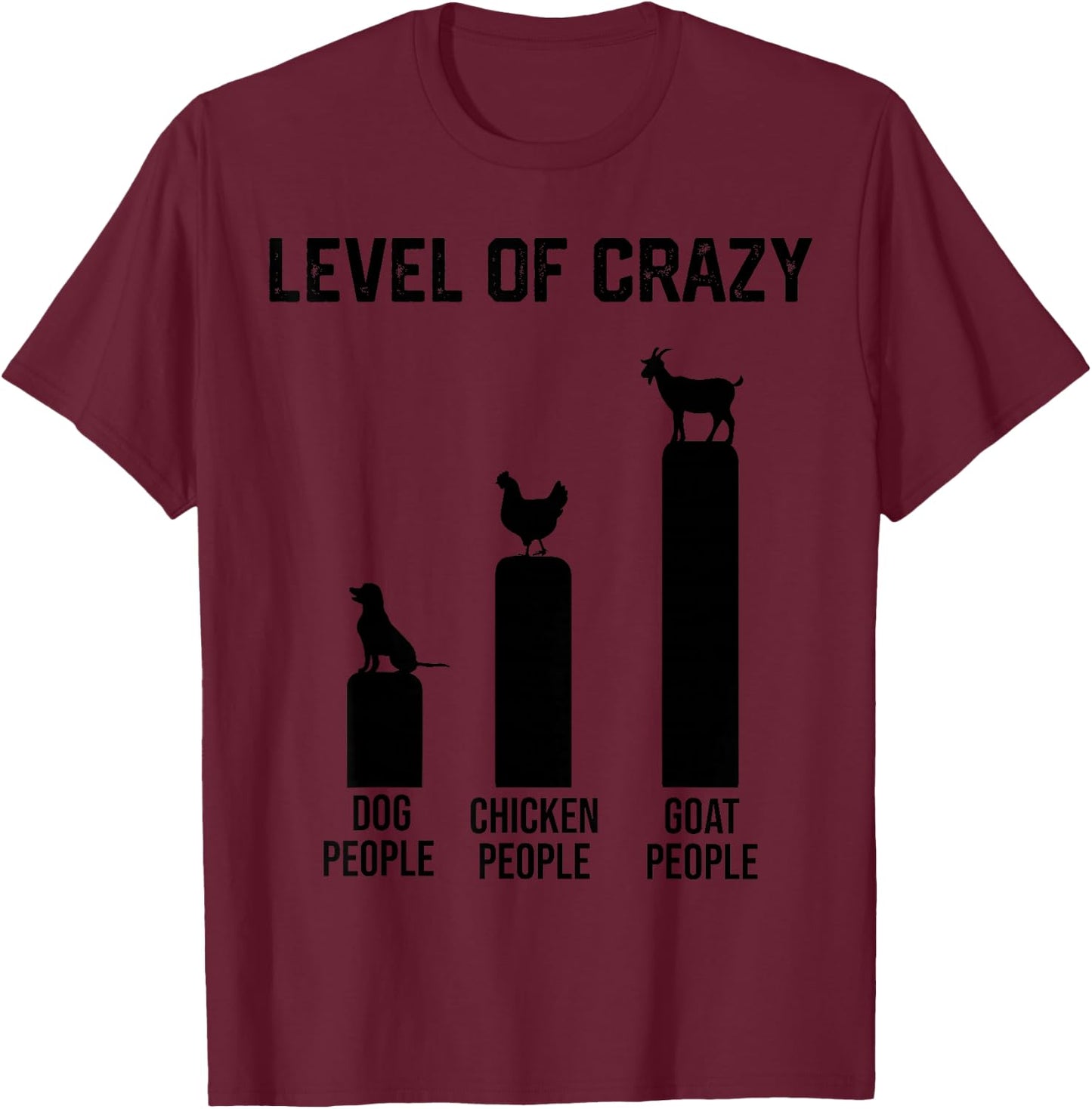 Funny Level of Crazy Goat and Chicken T-Shirt - T-Shirt | Maroon