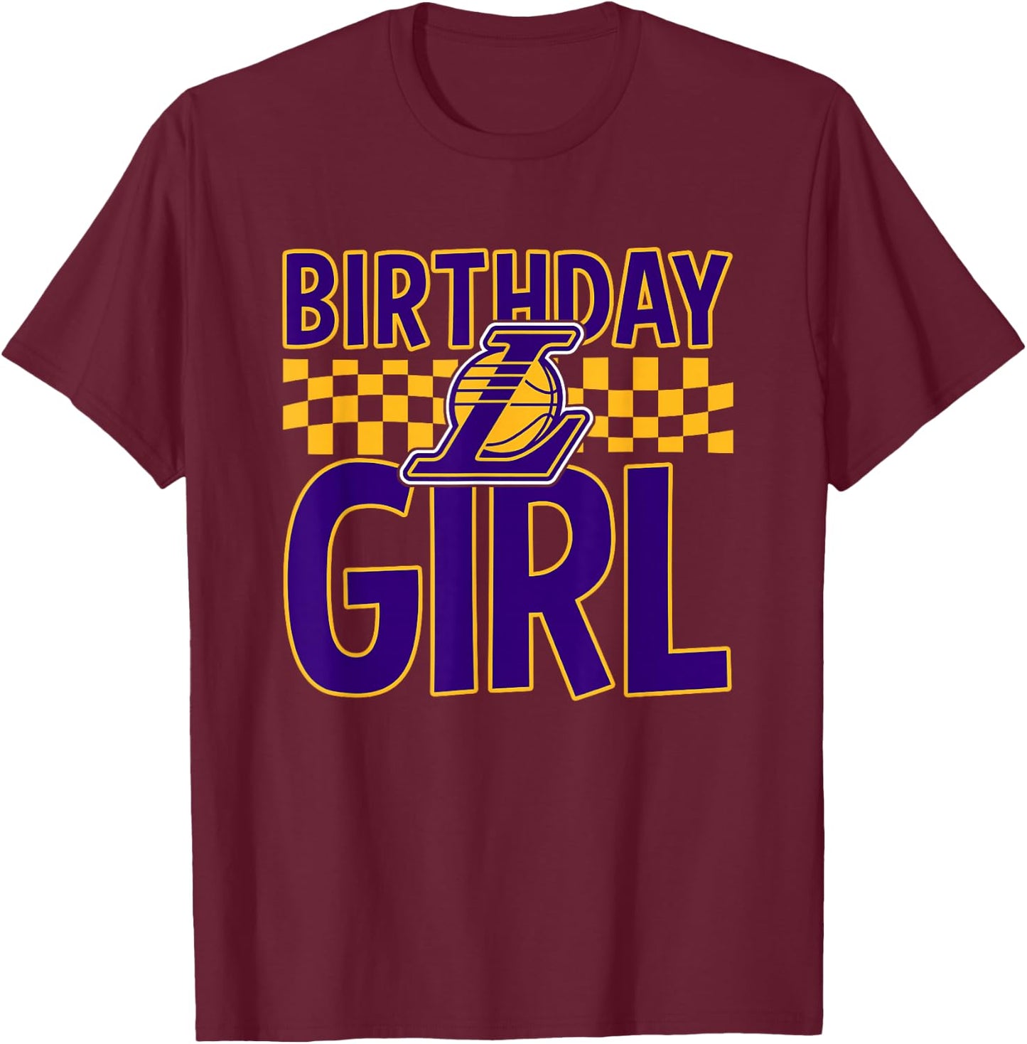 NBA Los Angeles Lakers Birthday Girl Checkered Logo T-Shirt - T-Shirt | Maroon
