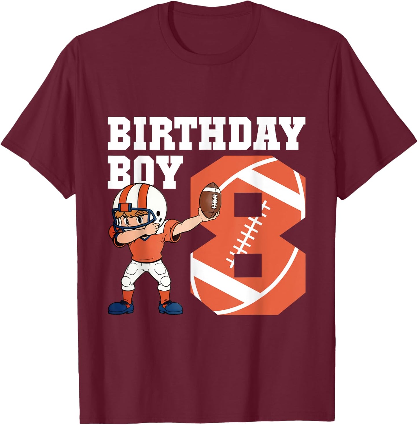 8th Birthday Boy Football Player Dabbing 8 Years Old Kids T-Shirt - T-Shirt | Maroon