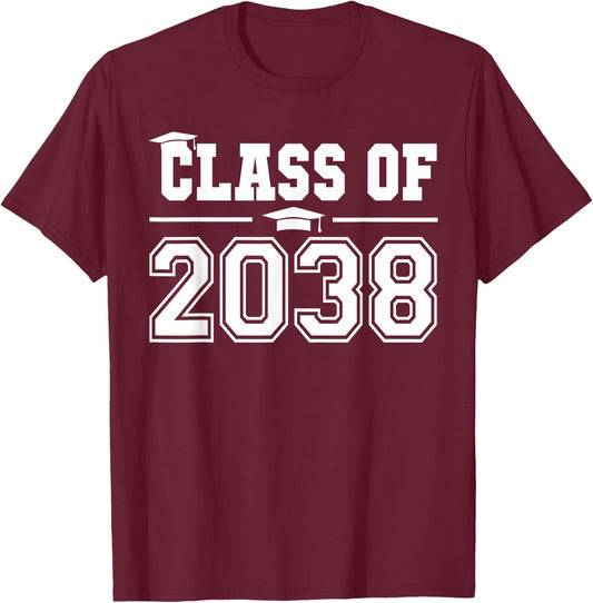 Class of 2038 Grow With Me First Day of School Graduation T-Shirt - T-Shirt | Maroon