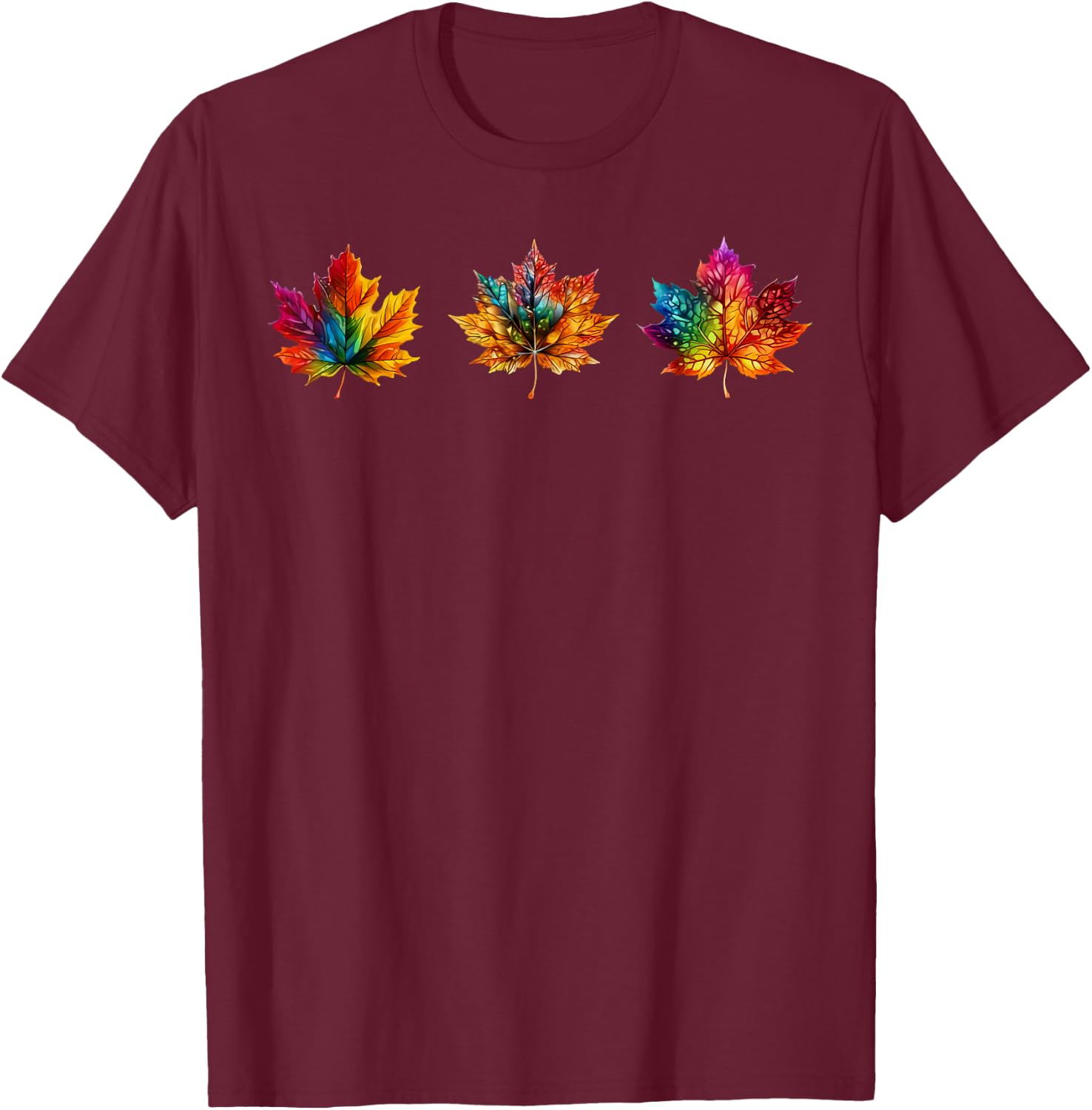 Tie Dye Maple Leaf Autumn Fall Leaves Season Men Women Kids T-Shirt - T-Shirt | Maroon