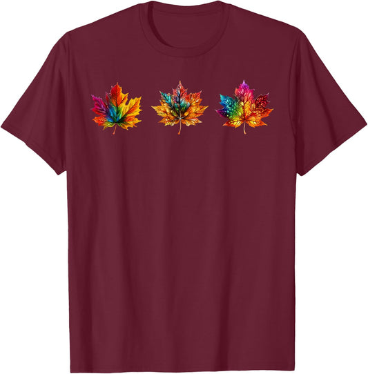 Tie Dye Maple Leaf Autumn Fall Leaves Season Men Women Kids T-Shirt - T-Shirt | Maroon