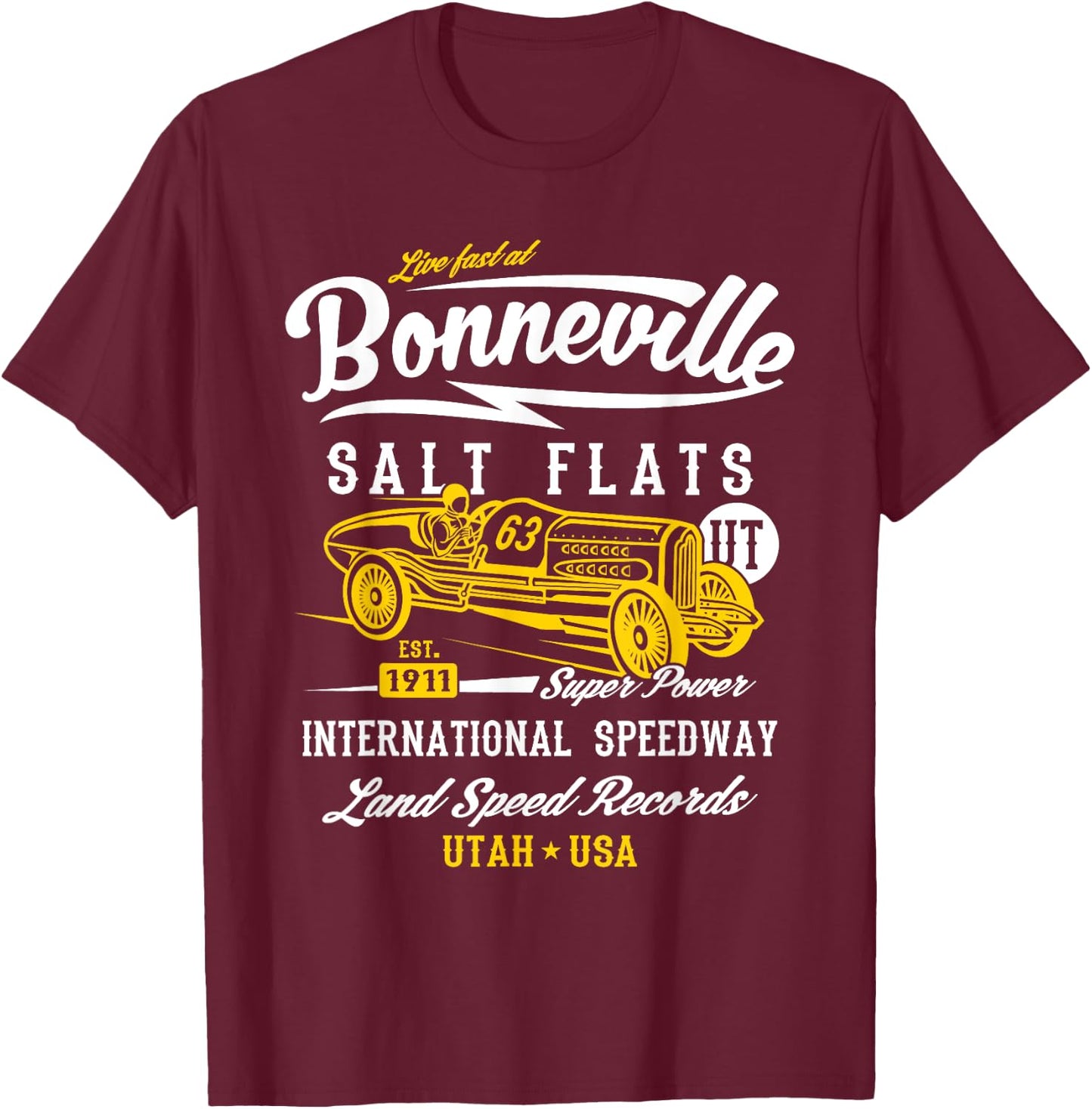 Bonneville Salt Flats Utah Speedway Design T-Shirt - T-Shirt | Maroon