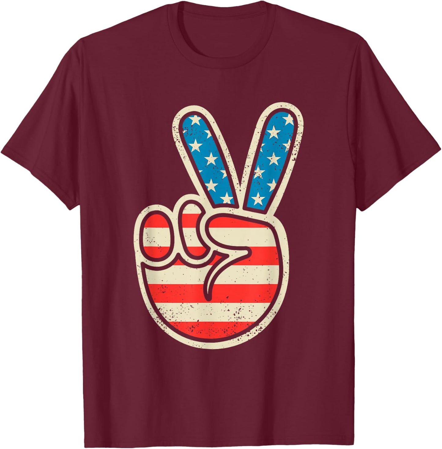 American Flag Peace Sign 4th Of July Patriotic Boys Toddler T-Shirt - T-Shirt | Maroon