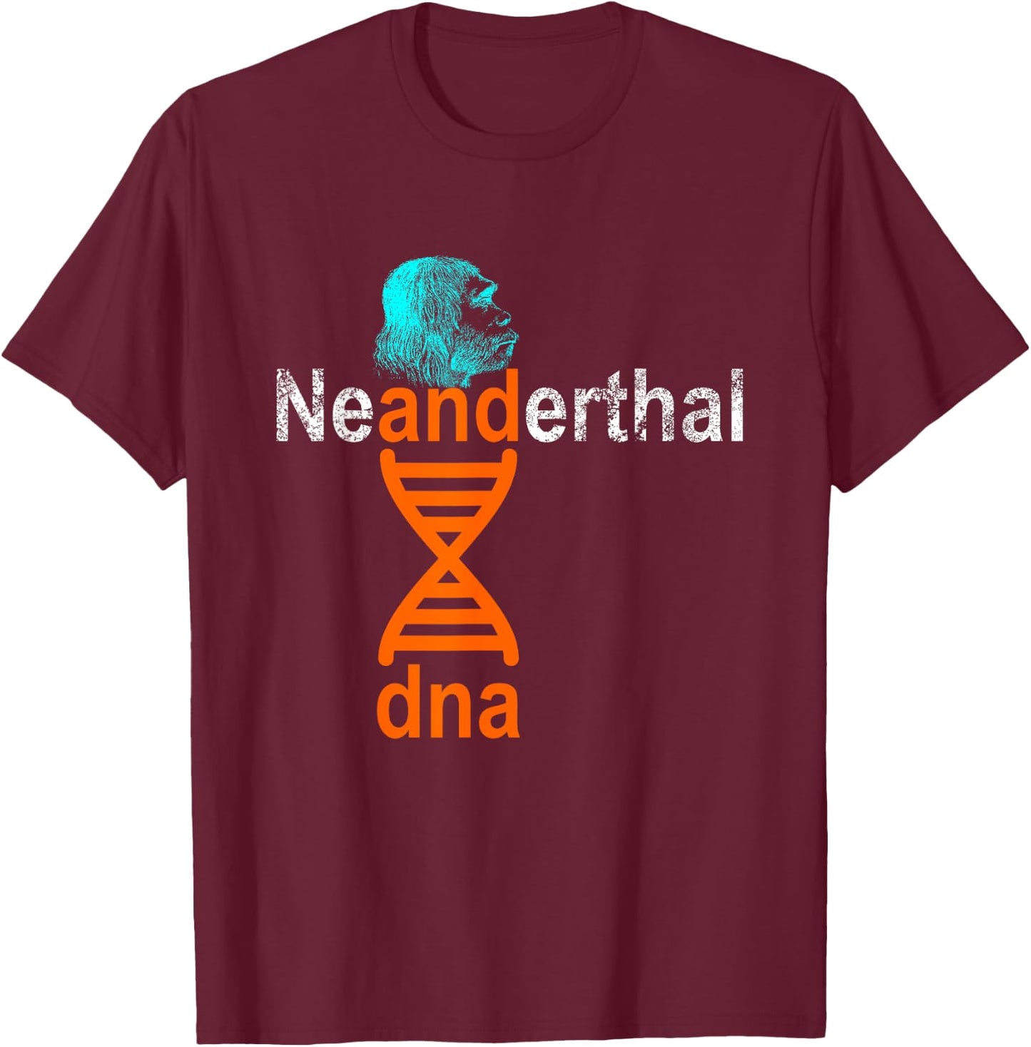 Neanderthal DNA Double Helix Design Co. Adult Retro Genetic Double Helix , Black, Small, Short Sleeve T-Shirt - T-Shirt | Maroon