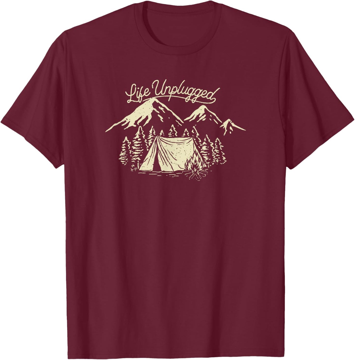 Trendy Life Unplugged Mountain Camp Site T-Shirt - T-Shirt | Maroon