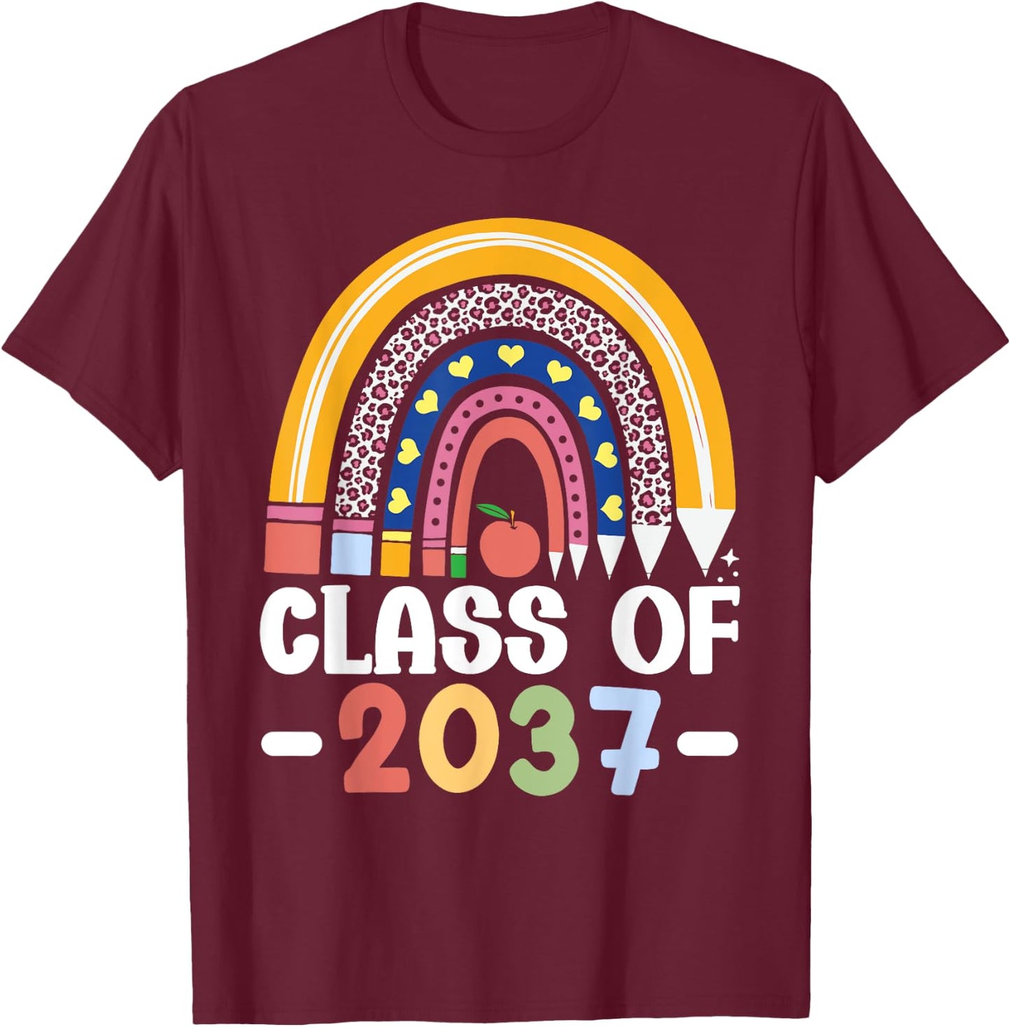 Class Of 2037 Kindergarten To Graduation T-Shirt - T-Shirt | Maroon