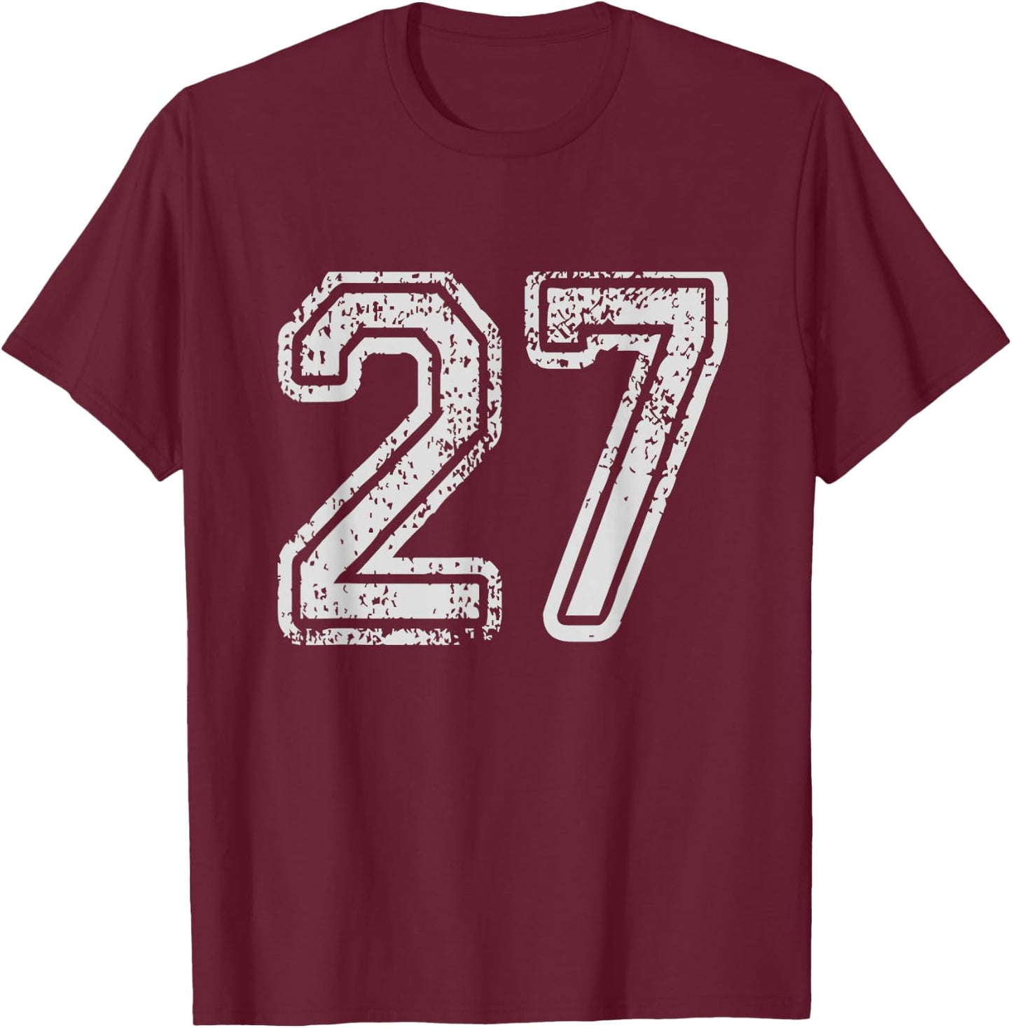 Team Jersey Uniforms Number 27 School Sports 27th Birthday T-Shirt - T-Shirt | Maroon