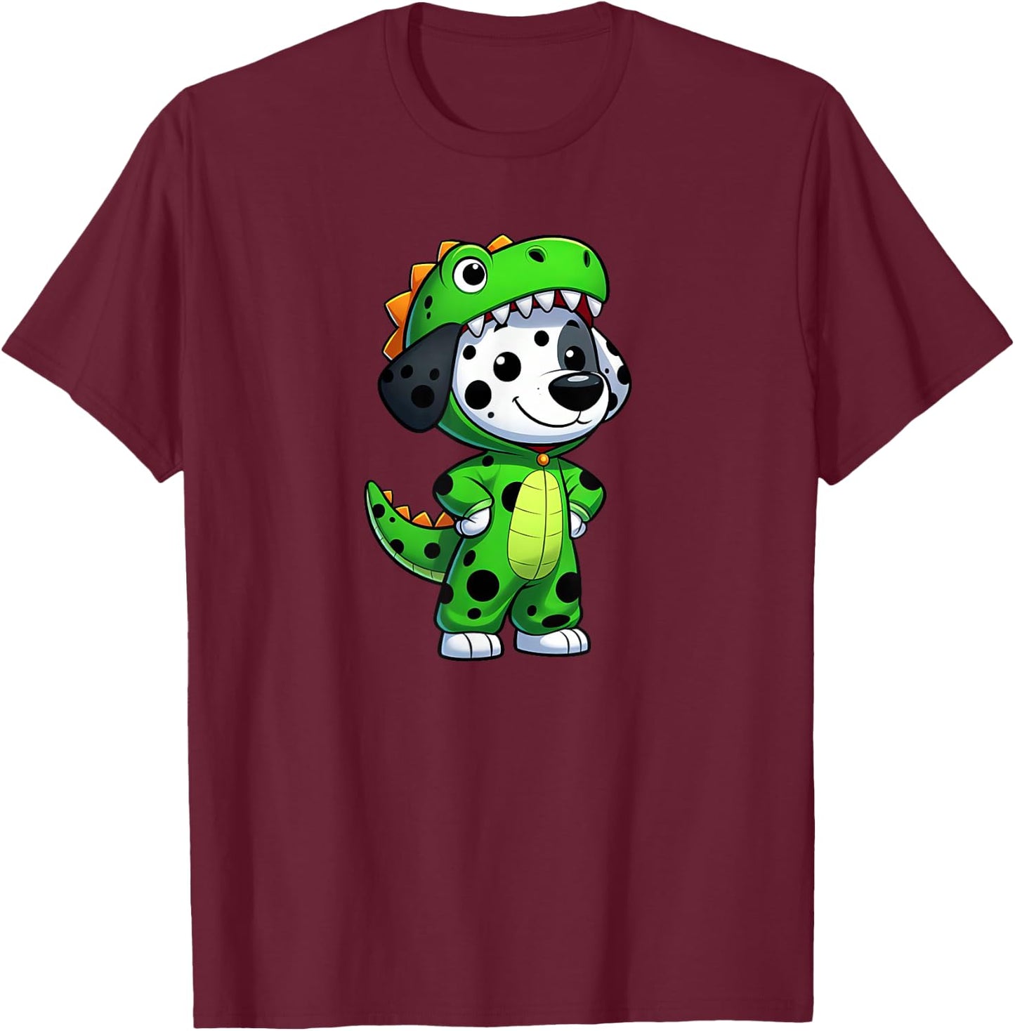 Dalmatian T-Rex Dinosaur Dog Funny Tyrannosaurus T-Shirt - T-Shirt | Maroon