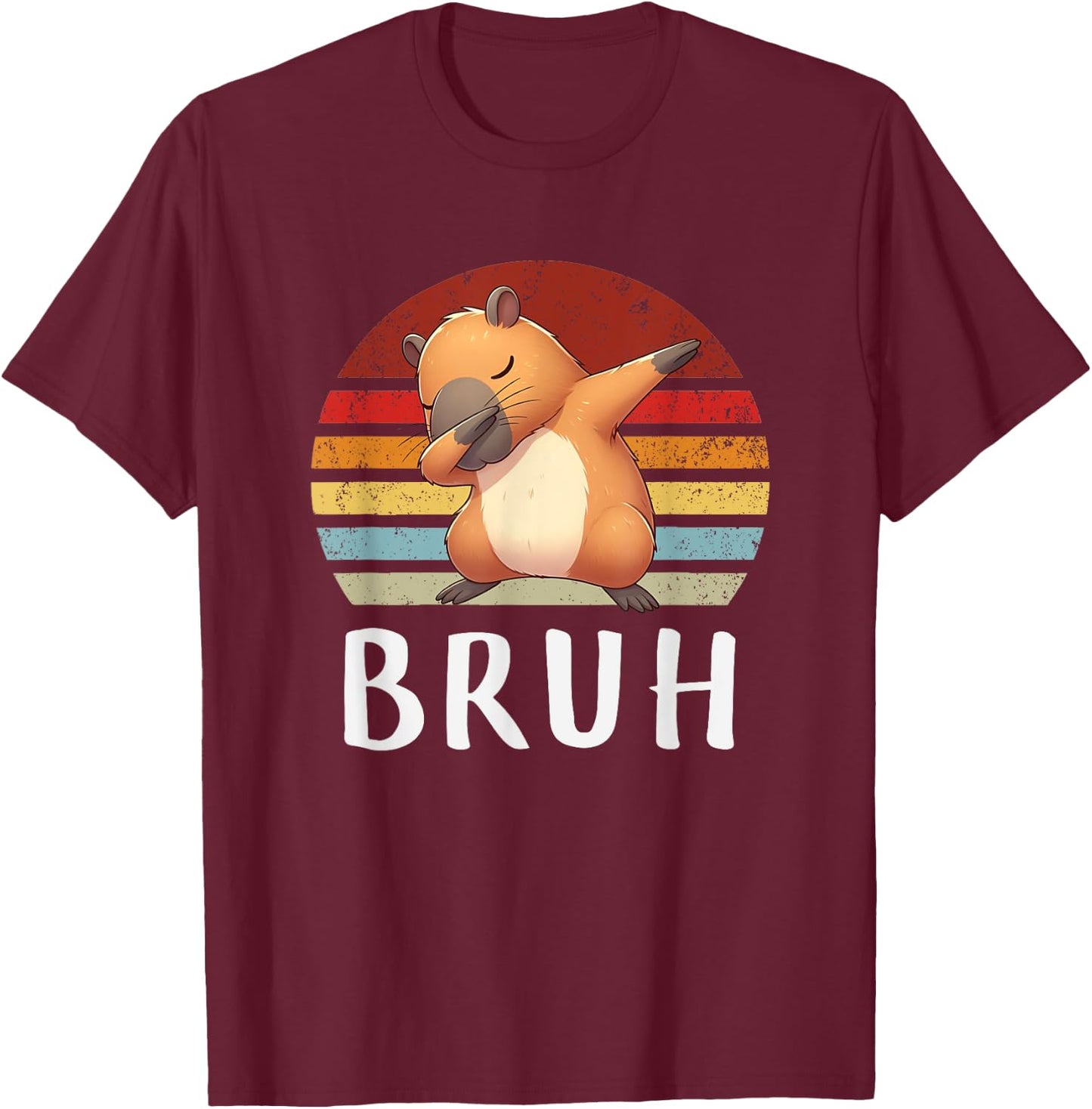 Vintage Dabbing Capy Bruh, Boy Girl Funny T-Shirt - T-Shirt | Maroon