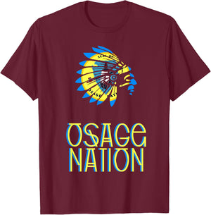 Osage Tribal Nation Flag | Native American | Headdress T-Shirt - T-Shirt | Maroon