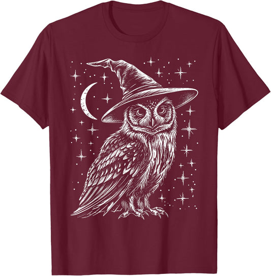 Wizard Owl Witchy Cottagecore Bird Lover Owl Halloween T-Shirt - T-Shirt | Maroon