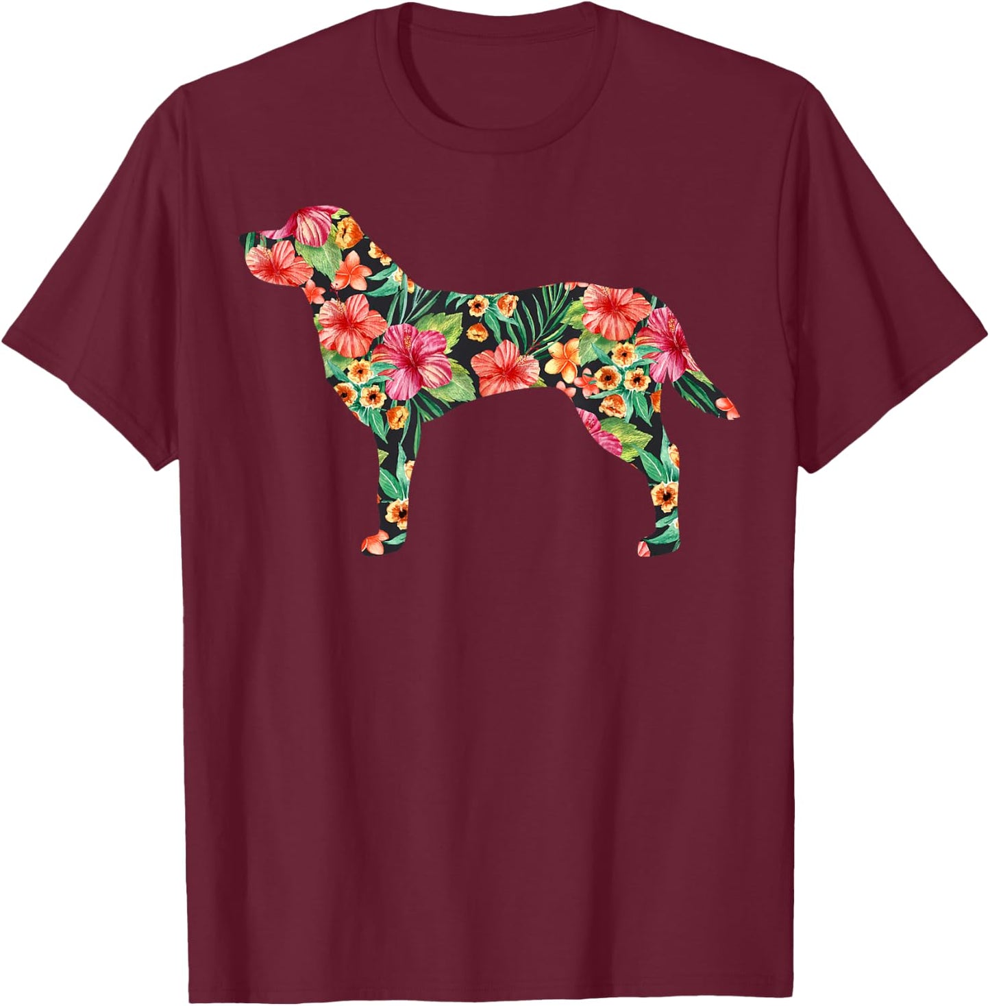 Labrador Flower Funny Dog Silhouette Floral Gifts Women Men T-Shirt - T-Shirt | Maroon