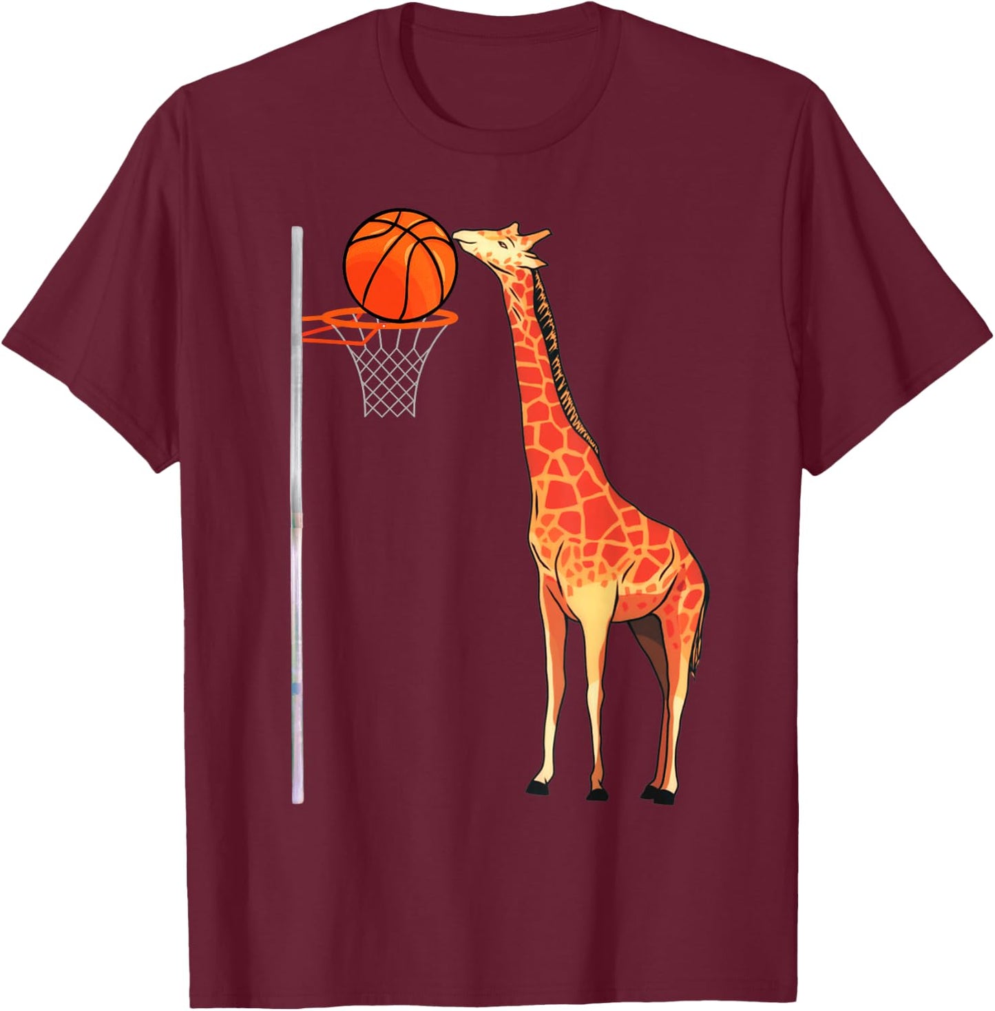 Giraffe Basketball Slam Dunk Hoop Dribbling Drills Bball T-Shirt - T-Shirt | Maroon