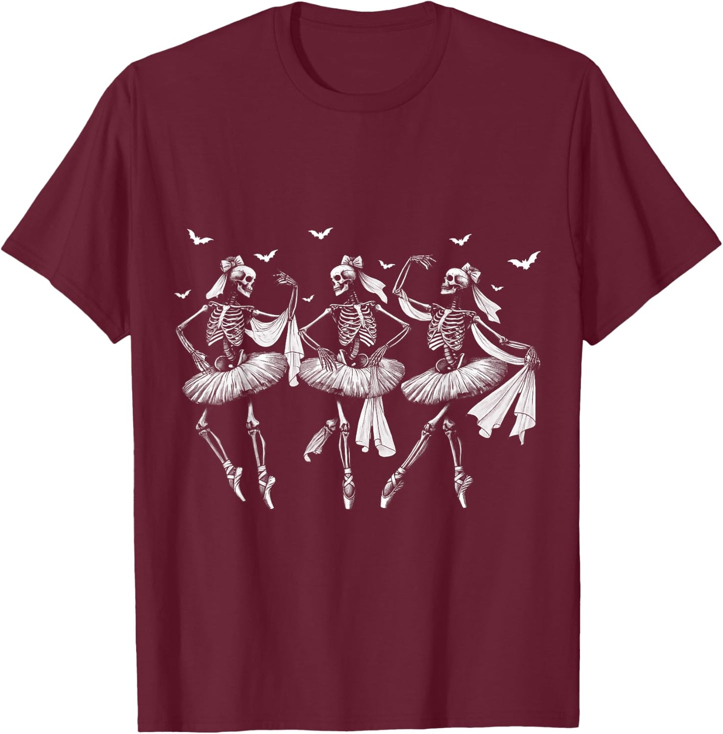 Skeleton Ballerinas Ballet Dance Cute Halloween Costume Girl T-Shirt - T-Shirt | Maroon