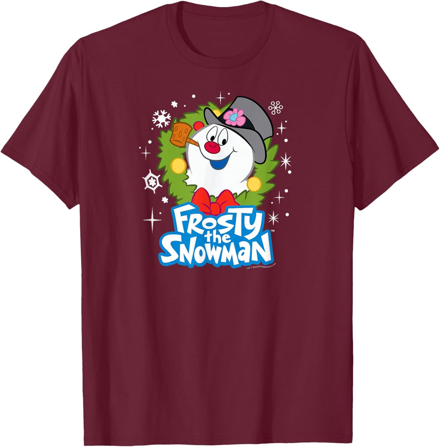Frosty The Snowman - Christmas Wreath T-Shirt - T-Shirt | Maroon