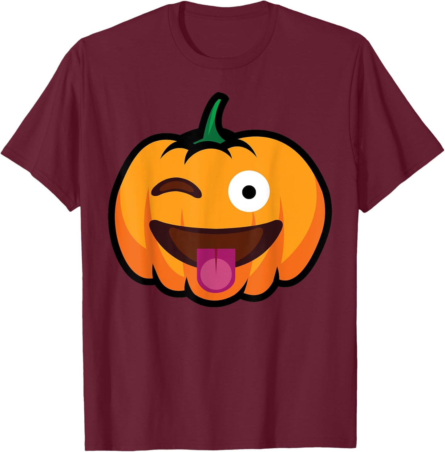 Pumpkin Face Winking Tongue Out Funny Halloween Costume T-Shirt - T-Shirt | Maroon