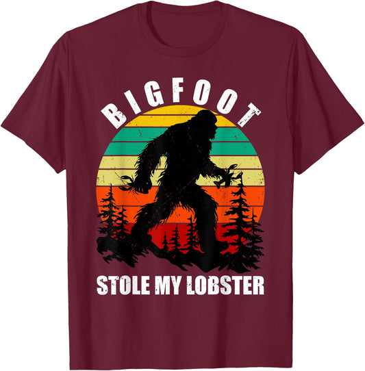 Funny Maine State Bigfoot Stole My Lobster Sc-Fi Sasquatch T-Shirt - T-Shirt | Maroon